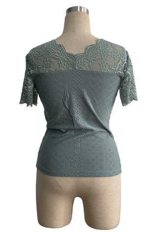 Scalloped V-Neck Lace Tee