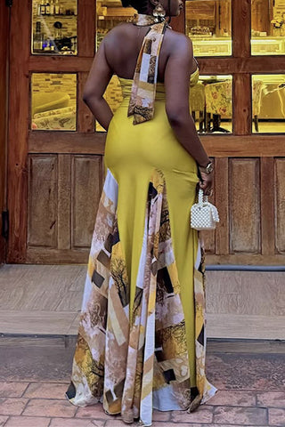 Halter-Neck Abstract Maxi Dress