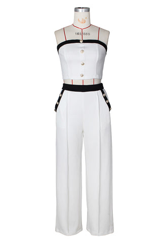 Button-Front Tube Top and High-Waist Pant Set