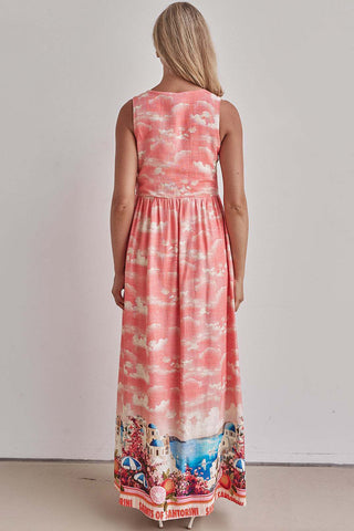 Santorini Print Casual Maxi Dress