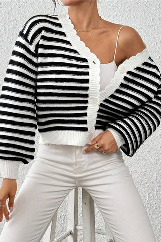 Striped Button-Front Cardigan Sweater