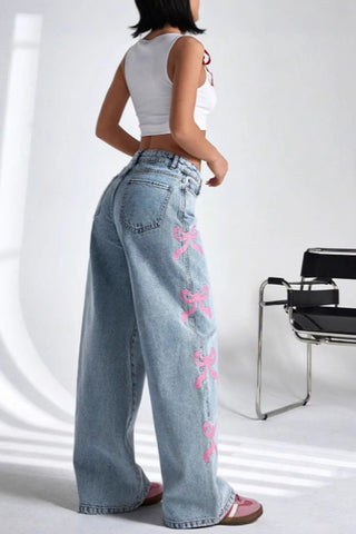 Bow-Detail Wide Leg Jeans