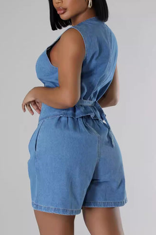 Button-Front Short Denim Set