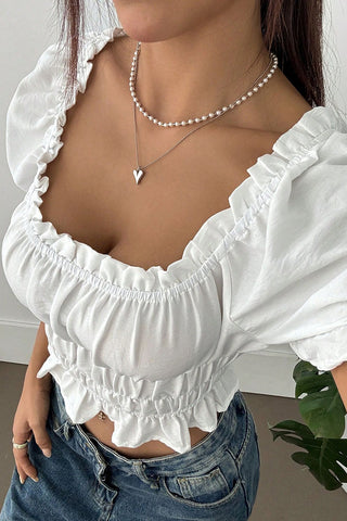 Ruffle-Trim Shirred Blouse