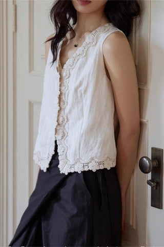 Lace Trim Sleeveless Vest