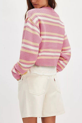 Striped Button-Front Cardigan