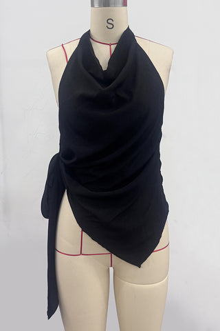 Draped Asymmetrical Halter Blouse