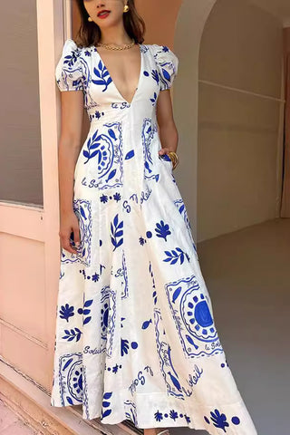 V-Neck Patterned Casual Dress