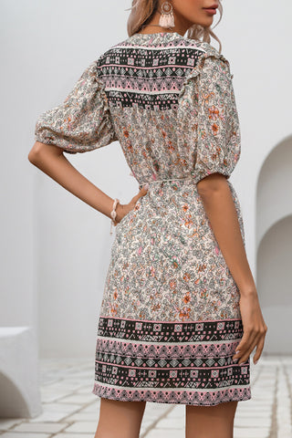 Floral Print Casual Dress with Tassels