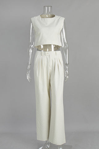 Sleeveless Crop Top and High-Waist Pants Set