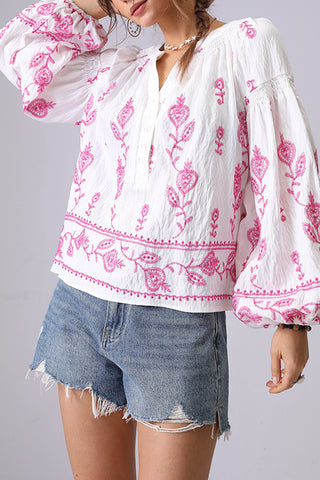Floral Pattern Peasant Blouse