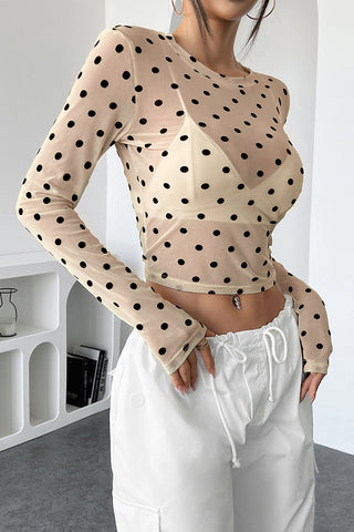 Long Sleeve Sheer Polka Dot Top