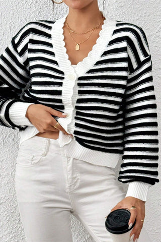 Striped Button-Front Cardigan Sweater