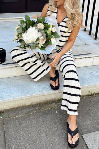 Striped Lace-Up Tank and Pants Set