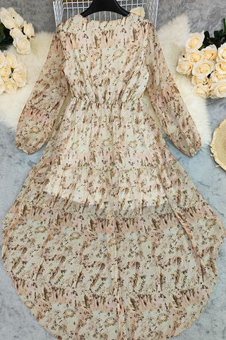 V-Neck Floral Ruffle Dress