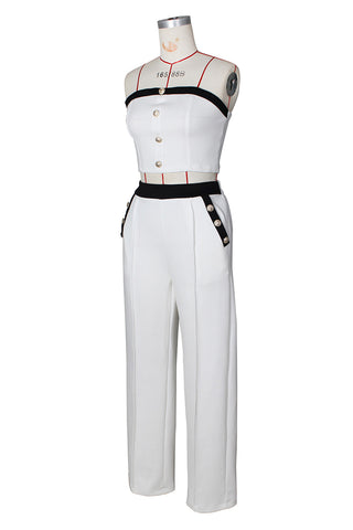 Button-Front Tube Top and High-Waist Pant Set