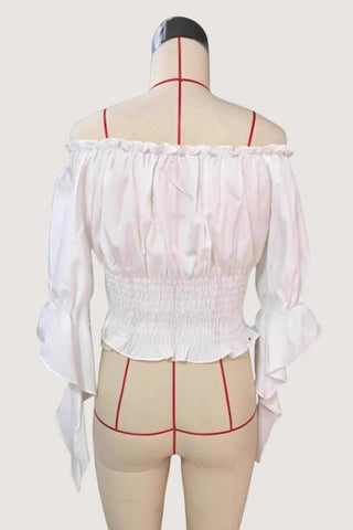 Off-Shoulder Lace-Up Blouse