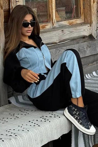 Two-Tone Zip-Up Pant Set