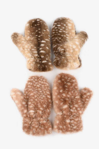 Spotted Faux Fur Mitten Gloves