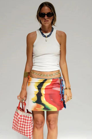 Floral Print Side Tie Mini Skirt