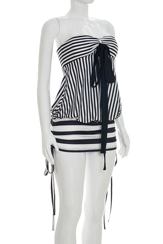 Strapless Striped Casual Dress