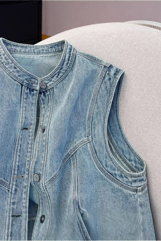 Button-Front Stand Collar Vest