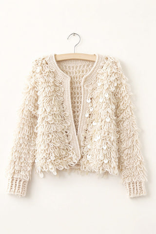 Textured Loop Knit Open Front Cardigan