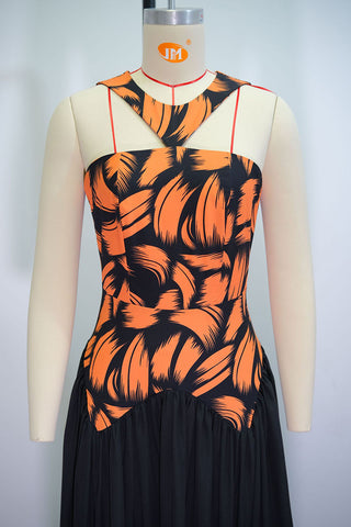 Halter Neck Maxi Dress with Flowing Skirt