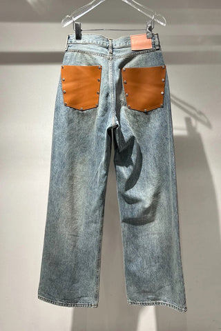 High-Waist Straight Jeans with Patch Detail