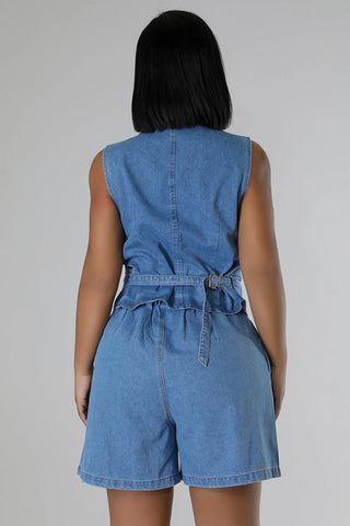 Button-Front Short Denim Set