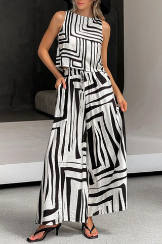 Geometric Print Wide-Leg Pants Set