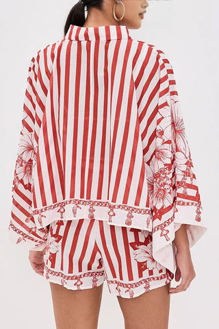 Striped Floral Short Set