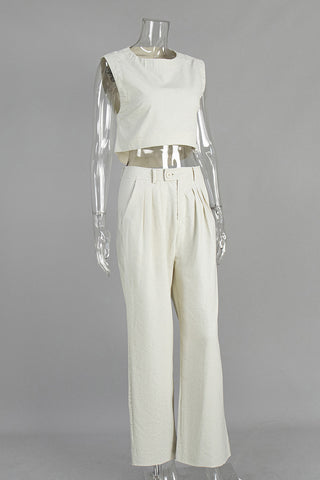 Sleeveless Crop Top and High-Waist Pants Set