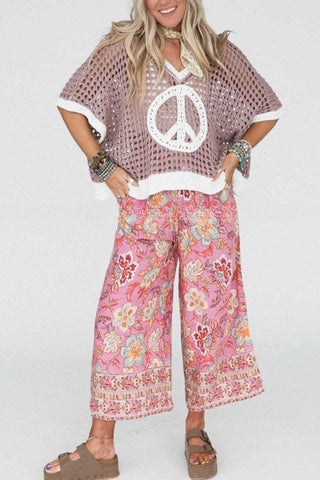 Peace Sign Knit Hooded Sweater