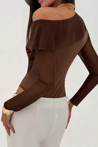 One-Shoulder Ruched Long Sleeve Bodysuit