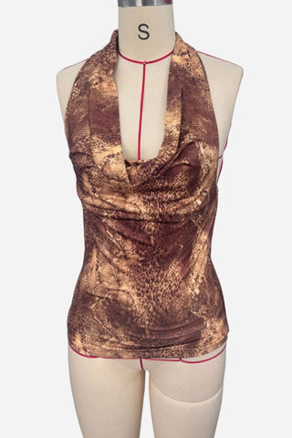 Ruched Halter Snake Print Tank