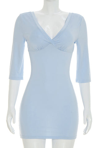 V-Neck 3/4 Sleeve Mini Dress