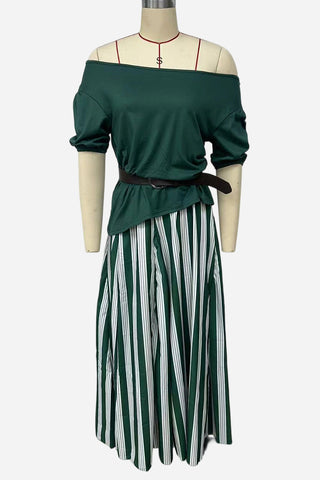 Off-Shoulder Top and Striped Maxi Skirt Set