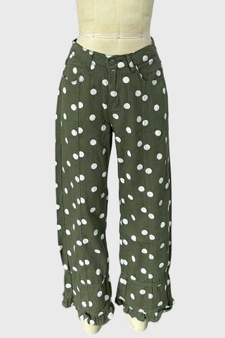 Polka Dot Ruffle Hem Baggy Jeans