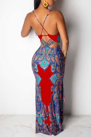 Strappy Paisley Bodycon Dress