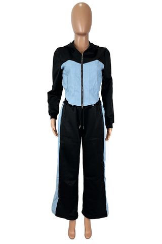Two-Tone Zip-Up Pant Set
