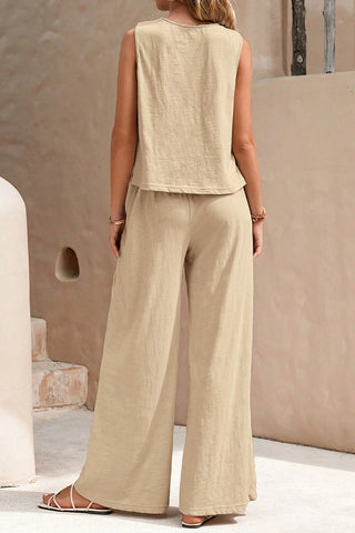 Sleeveless Wide-Leg Pants Set