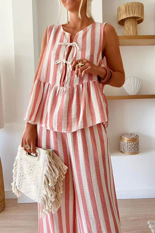Striped Sleeveless Pants Set