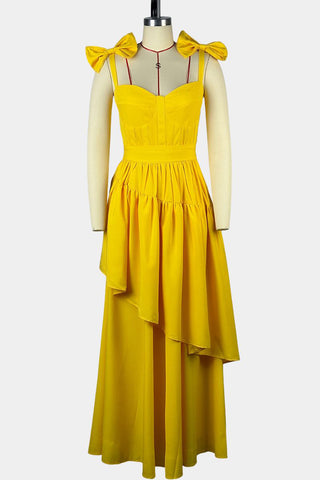 Ruffled Bow-Shoulder Casual Dress