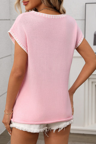 Striped Trim V-Neck Knit Top