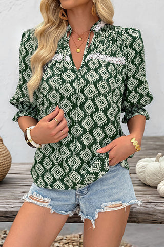 Geometric Print V-Neck Blouse