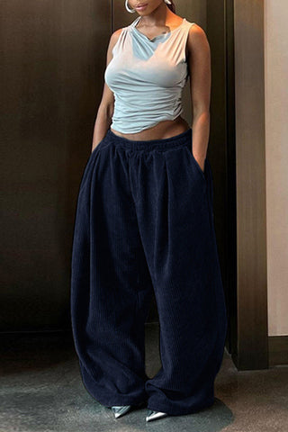 Elastic Waist Wide-Leg Casual Pants
