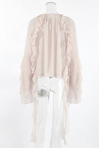 Ruffle Detail Cape Sleeve Top