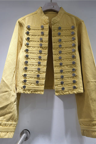 Button-Detail Cropped Denim Jacket