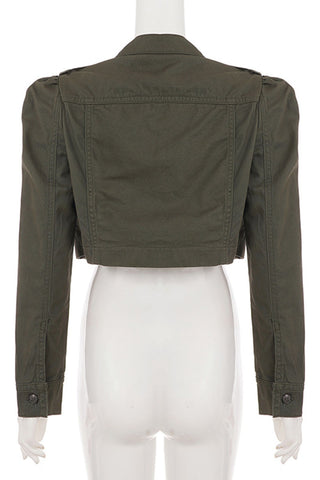 Collarless Crop Denim Jacket